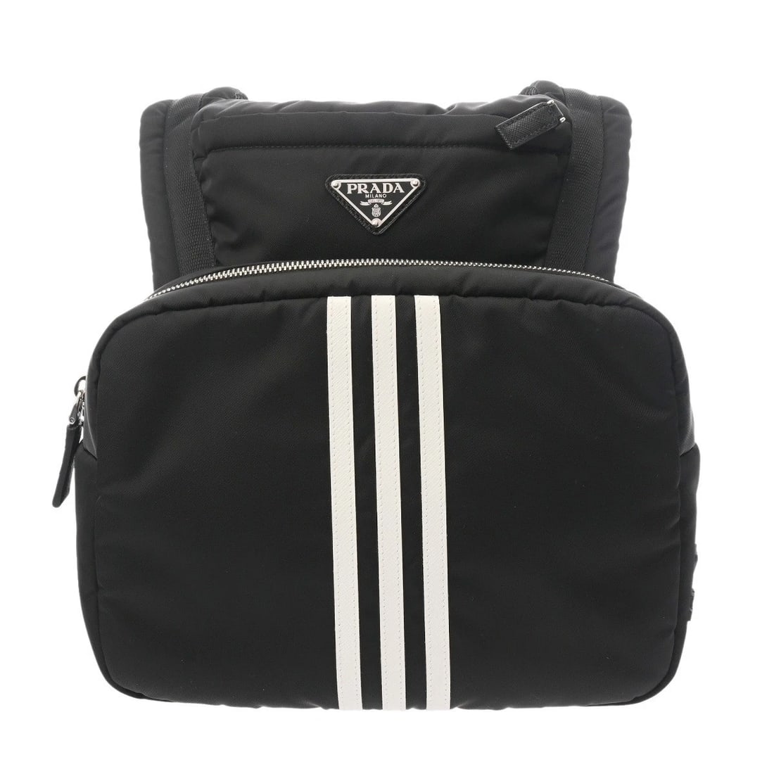 PRADA PRADA X ADIDAS BACKPACK BLACK: PRADA PRADA x adidas backpack black Brand: PRADA Type: Backpack Daypack Material: Re-Nylon Color: black Size: H:about 11.4inch (Back center) W:about 10.0inch D:about 3.9inch (maximum) Shoulder:abo