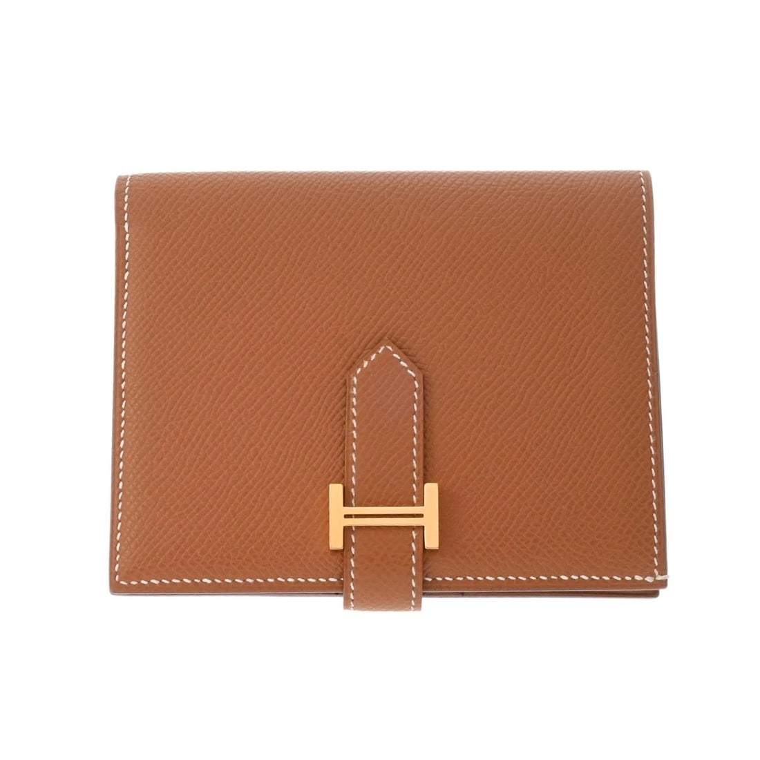 HERMES BEAN COMPACT VEAU GOLD BIFOLD WALLET: HERMES Bean compact Veau gold Bifold Wallet Brand: HERMES Type: Bifold Wallet Material: Veau Epsom Color: gold × Gold Metal Size: H:about 3.7inch W:about 4.7inch Accessories: None Accessor
