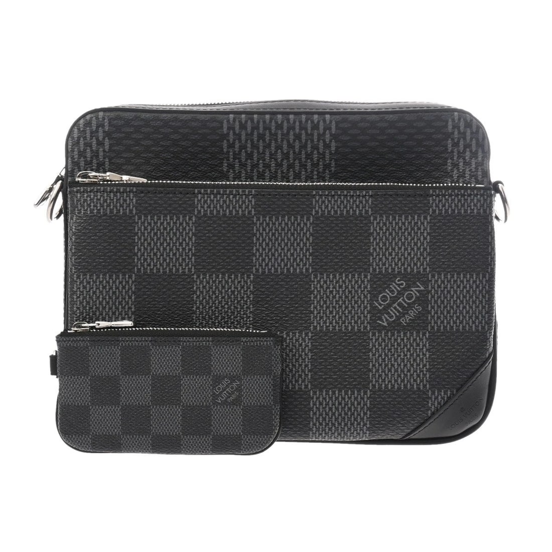 LOUIS VUITTON TRIO MESSENGER DAMIER: LOUIS VUITTON Trio Messenger Damier Brand: LOUIS VUITTON Type: Messenger bag Material: Damier canvas Color: black × SilverMetal Size: H:about 7.1inch W:about 9.8inch D:about 1.8inch