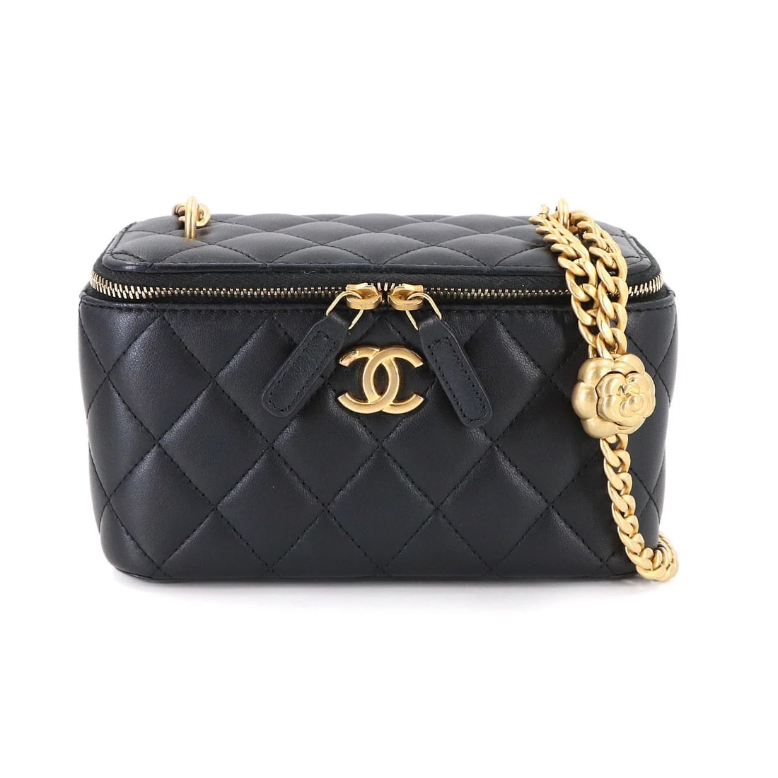 CHANEL MATELASSE SMALL VANITY CASE CHAIN SHOULDER BAG: CHANEL Matelasse Small Vanity Case Chain Shoulder Bag Brand: CHANEL Type: Shoulder Bag Material: Leather Color: Black Size: W 6.30 inch, H 3.74 inch, D 3.15 inch Accessories: None Accessor