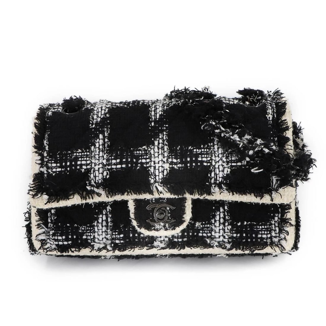 CHANEL MATELASSE CHAIN SHOULDER BAG: CHANEL Matelasse Chain Shoulder Bag Brand: CHANEL Type: Shoulder Bag Material: Tweed , Leather Color: Black , White Size: W 9.84 inch, H 5.91 inch, D 2.76 inch Accessories: None Accessorie