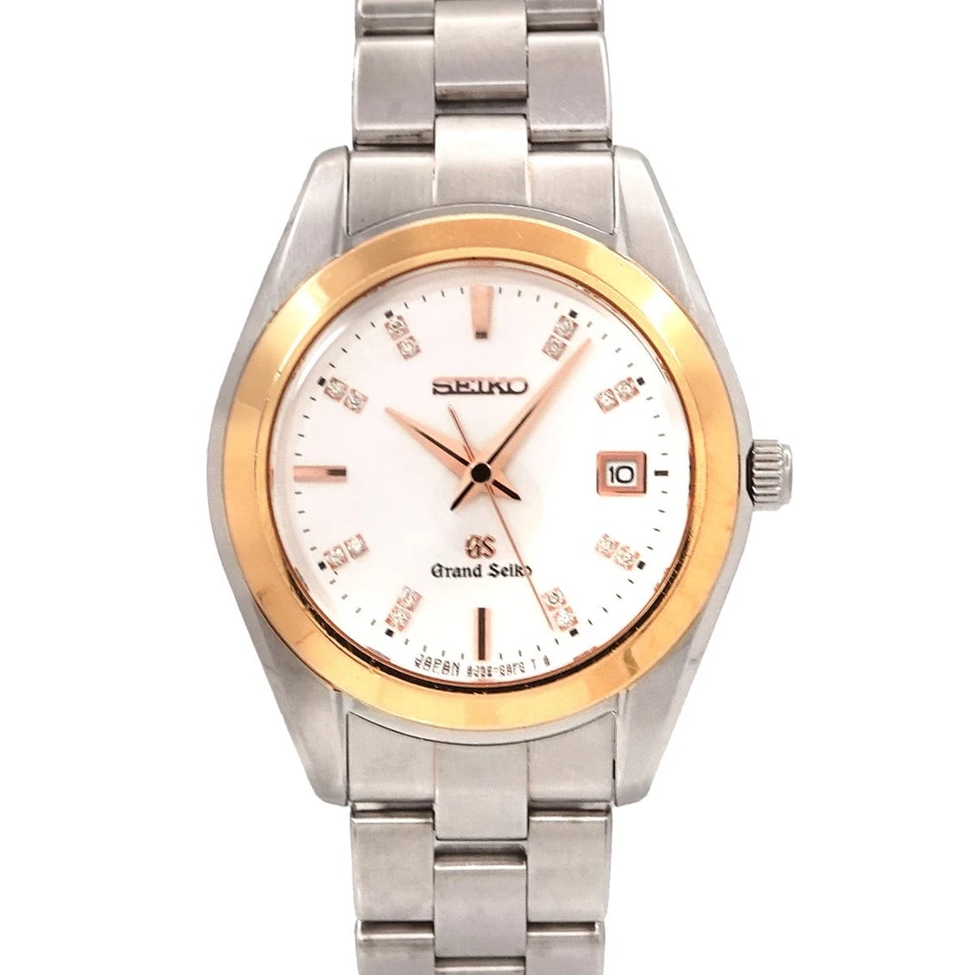 SEIKO GRAND DIAMOND SILVER WATCH: SEIKO GRAND Diamond Silver Watch Brand: SEIKO Type: Wristwatch Material: Stainless steel,Pink Gold Color: Dial Color silver Size: Case size Length 35mm(included lag)Width 28mm(not included crown)