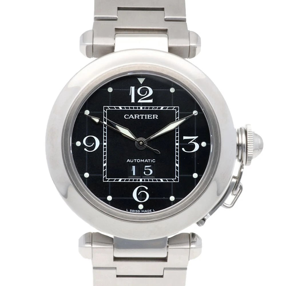 CARTIER PASHA WATCHES STAINLESS STEEL WATCH: CARTIER Pasha Watches Stainless Steel Watch Brand: CARTIER Type: Wristwatch Material: Stainless Steel Color: black Size: Case Diameter:35.0mmBand Length:6.5inch / 16.5cm Accessories: None