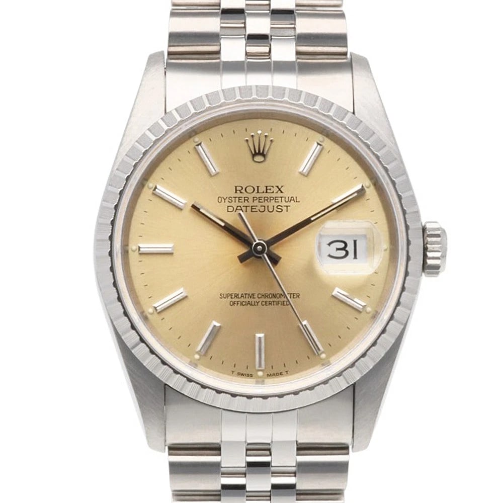 ROLEX DATEJUST WATCHES STAINLESS STEEL WATCH: ROLEX Datejust Watches Stainless Steel Watch Brand: ROLEX Type: Wristwatch Material: Stainless Steel Color: gold Size: Case Diameter:36.0mmBand Length:7.1inch / 18cm Accessories: None Acce