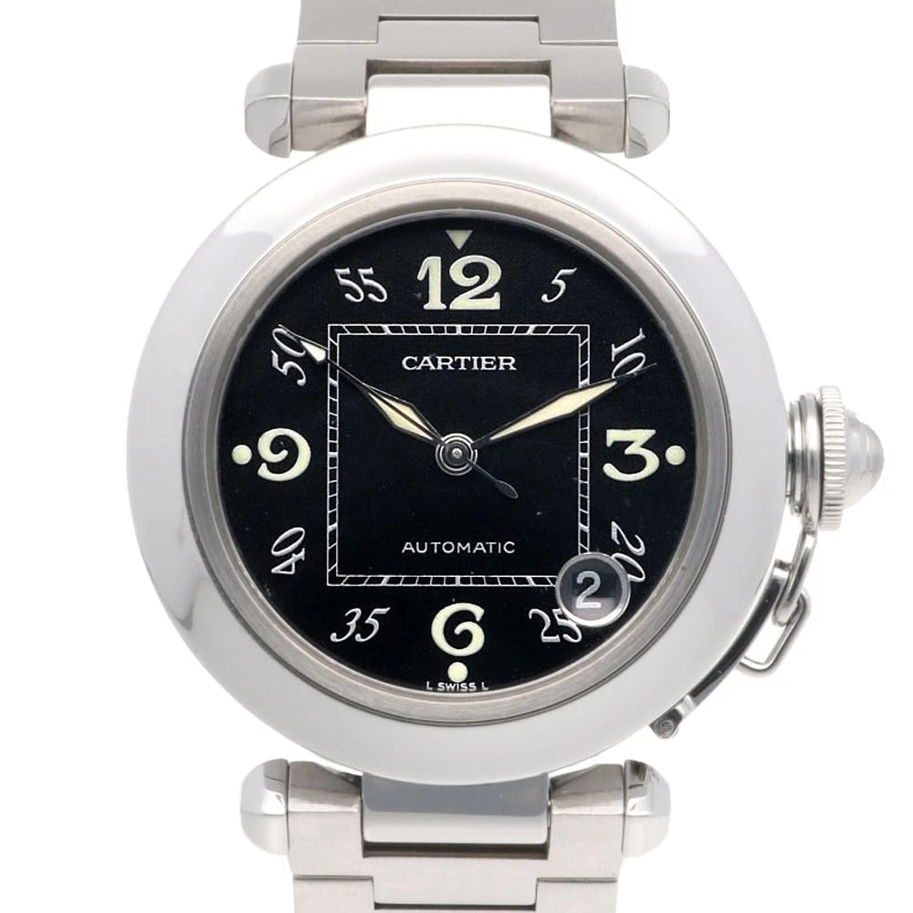 CARTIER PASHA WATCHES STAINLESS STEEL WATCH: CARTIER Pasha Watches Stainless Steel Watch Brand: CARTIER Type: Wristwatch Material: Stainless Steel Color: black Size: Case Diameter:35.5mmBand Length:5.9inch / 15.0cm Accessories: None