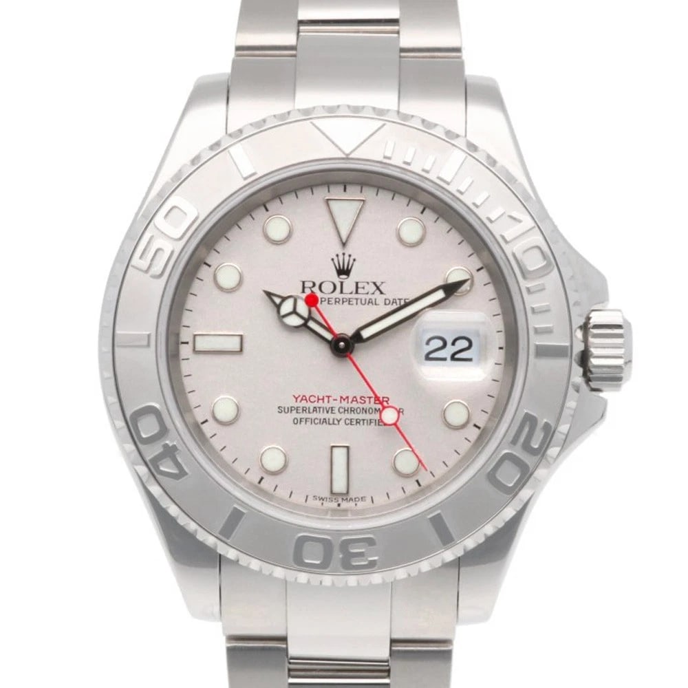 ROLEX YACHT MASTER WATCHES STAINLESS STEEL PLATINUM WATCH: ROLEX Yacht master Watches Stainless Steel Platinum Watch Brand: ROLEX Type: Wristwatch Material: Stainless Steel Color: Silver Size: Case Diameter:40.0mmBand Length:7.5inch / 19.0cm Accessories: