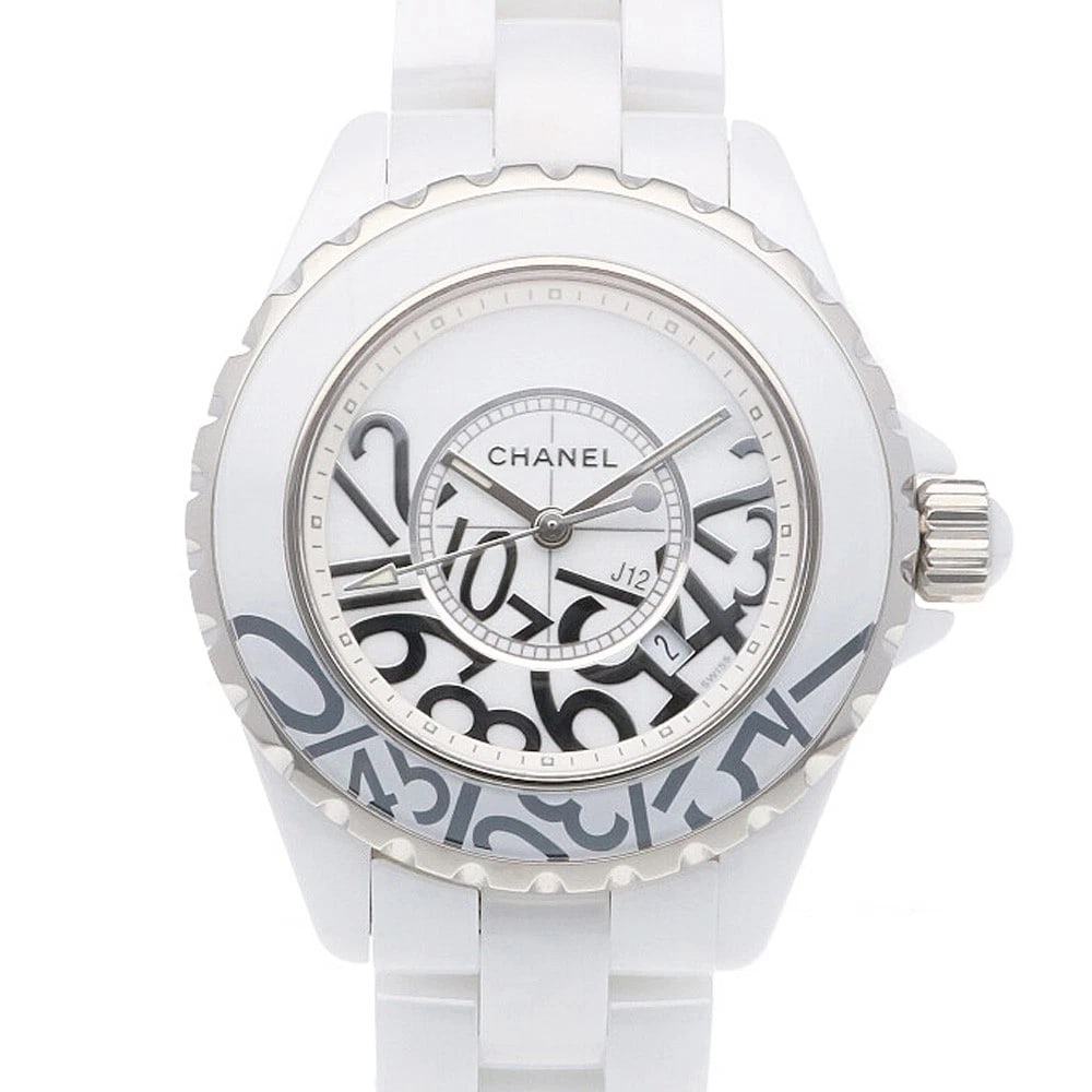 CHANEL J12 WATCHES WHITE CERAMIC STAINLESS STEEL WATCH: CHANEL J12 Watches White ceramic Stainless Steel Watch Brand: CHANEL Type: Wristwatch Material: White ceramic Color: Silver Size: Case Diameter:34.0mmBand Length:6.9inch / 17.5cm Accessories: Non