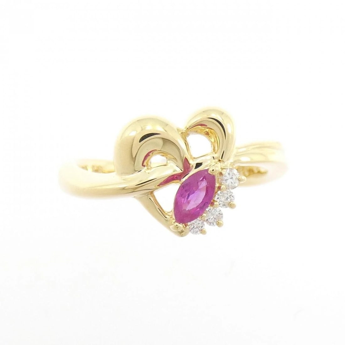 K18YG HEART RUBY RING: K18YG Heart Ruby Ring Brand: Unbranded Type: Ruby Ring Material: K18 yellow gold, Main Stone/Creation RubySecondary Stone Natural Color: Yellow Gold Size: US6 Accessories: None Accessories