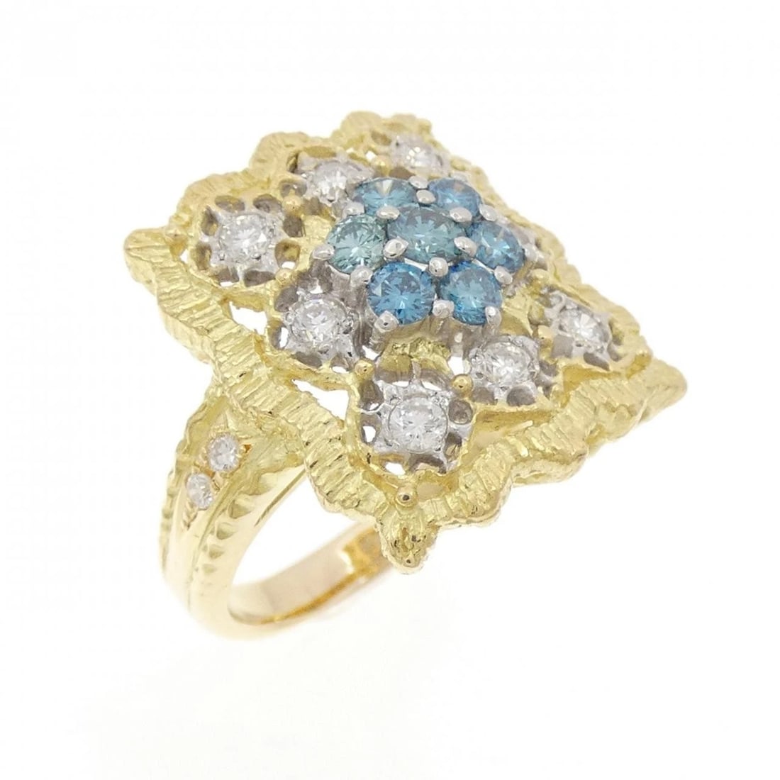 K18YG/PT900 FLOWER DIAMOND RING: K18YG/PT900 Flower Diamond Ring Brand: Unbranded Type: Diamond Ring Material: 18k yellow gold / Platinum 900, Main Stone/Creation Natural Color: Silver ,Yellow Gold Size: US6 1/2 Accessories: