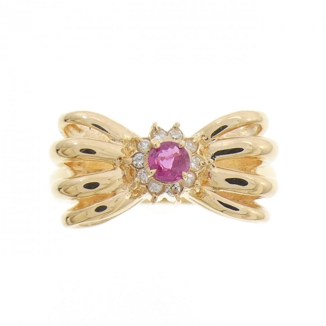 K18YG RIBBON RUBY RING: K18YG Ribbon Ruby Ring Brand: Unbranded Type: Ruby ring Material: K18 yellow gold, Main Stone/Creation RubySecondary Stone Natural Color: Yellow Gold Size: US5 3/4 Accessories: None Access