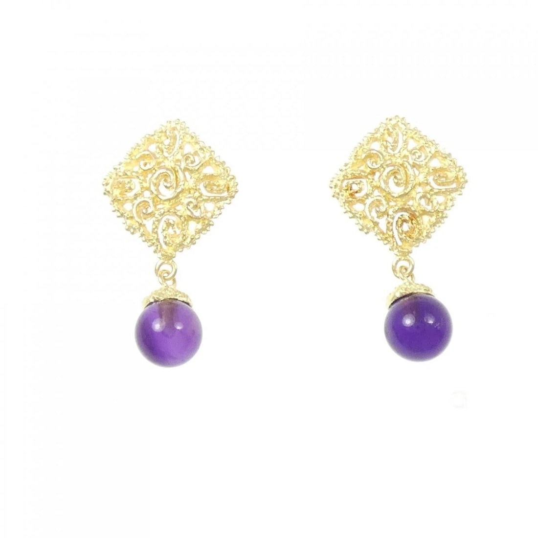 750YG AMETHYST PIERCE: 750YG Amethyst Pierce Brand: Unbranded Type: Amethyst Pierce/Earring Material: 750 yellow gold, Main Stone/Creation Amethyst Color: Yellow gold Size: Actual Size Approx. length x width: 23.3mm