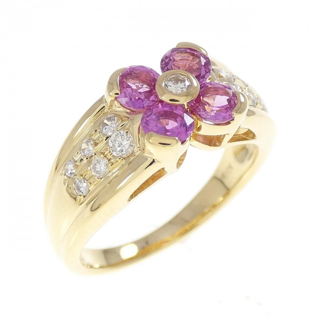 K18YG FLOWER SAPPHIRE RING: K18YG Flower Sapphire Ring Brand: Unbranded Type: Sapphire Ring Material: K18 yellow gold, Main Stone/Creation SAPPHIRE SECONDARY STONE Natural Color: Yellow Gold Size: US5 3/4 Accessories: None