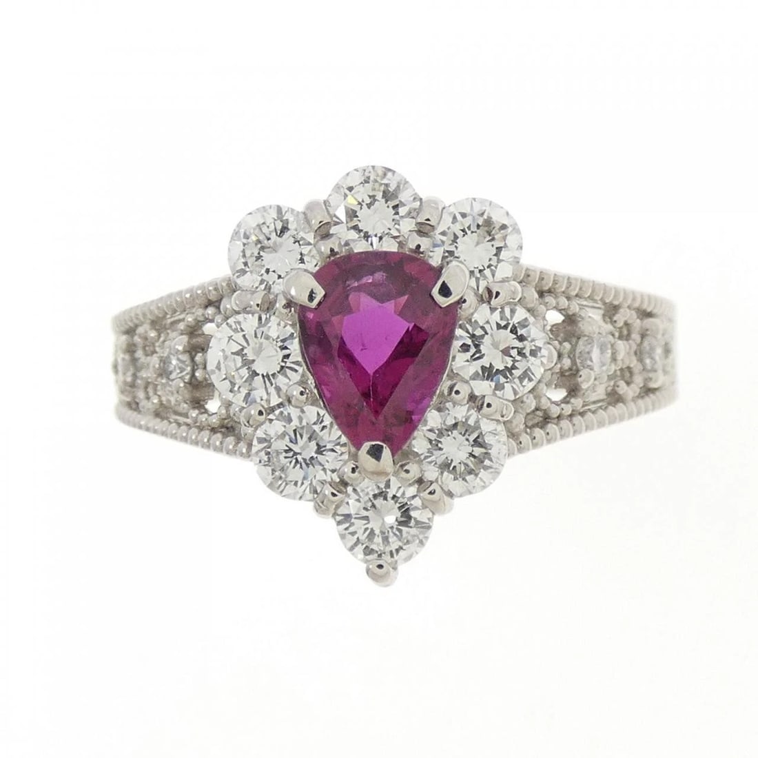 PT900 RUBY RING: PT900 Ruby Ring Brand: Unbranded Type: Ruby Ring Material: Platinum900, Main Stone/Creation RubySecondary Stone Natural Color: Silver Size: US6 1/4 Accessories: None Accessories Notice: When