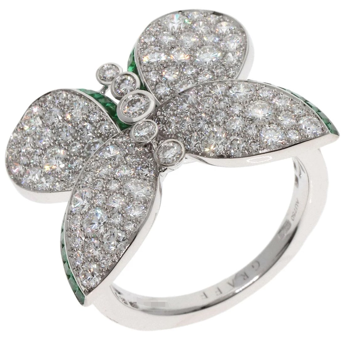 GRAFF PRINCESS BUTTERFLY DIAMOND EMERALD RING K18 WHITE GOLD: GRAFF Princess Butterfly Diamond Emerald Ring K18 White Gold Brand: GRAFF Type: Ring Material: K18 White Gold, Color: White Gold Size: 6.25(US) Accessories: None Accessories Notice: When