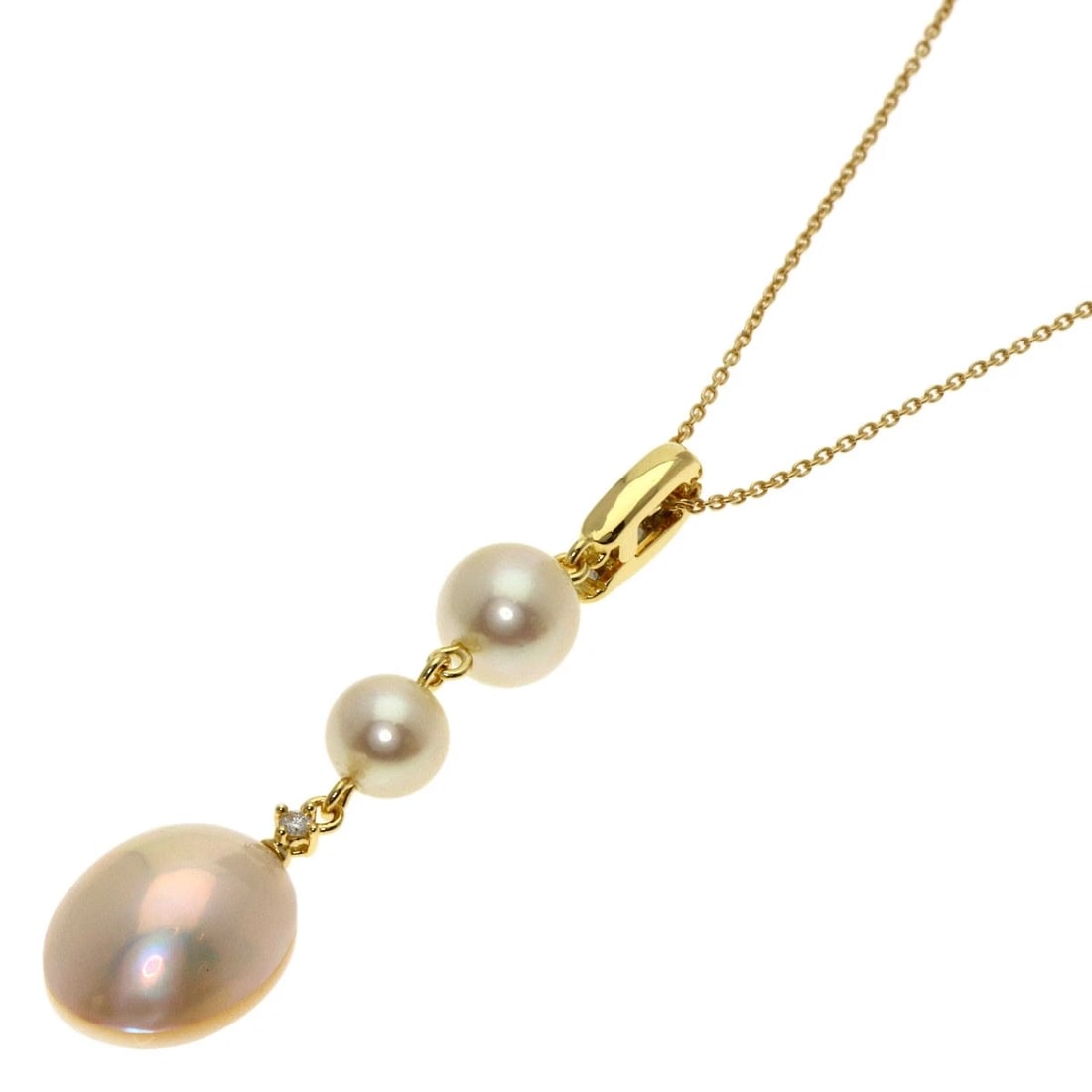 TASAKI MABE PEARL NECKLACE: TASAKI Mabe Pearl Necklace Brand: TASAKI Type: Necklace Material: K18 Yellow Gold, Color: Gold Size: Stone Size:0.5inch/13.5x10.7x6.2mm Chain Length:15.7inch/40cm Chain Width:0.3inch/0.8mm Top