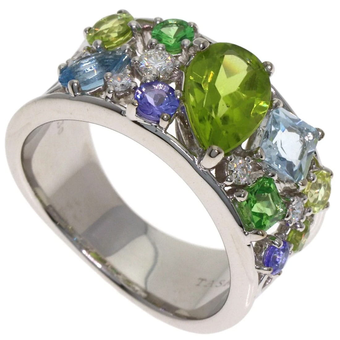 TASAKI COLORED STONE DIAMOND RING: TASAKI Colored Stone Diamond Ring Brand: TASAKI Type: Ring Material: K18 White Gold, Main Stone/Creation Natural Color: Silver Size: 6.5(US) Accessories: None Accessories Notice: When
