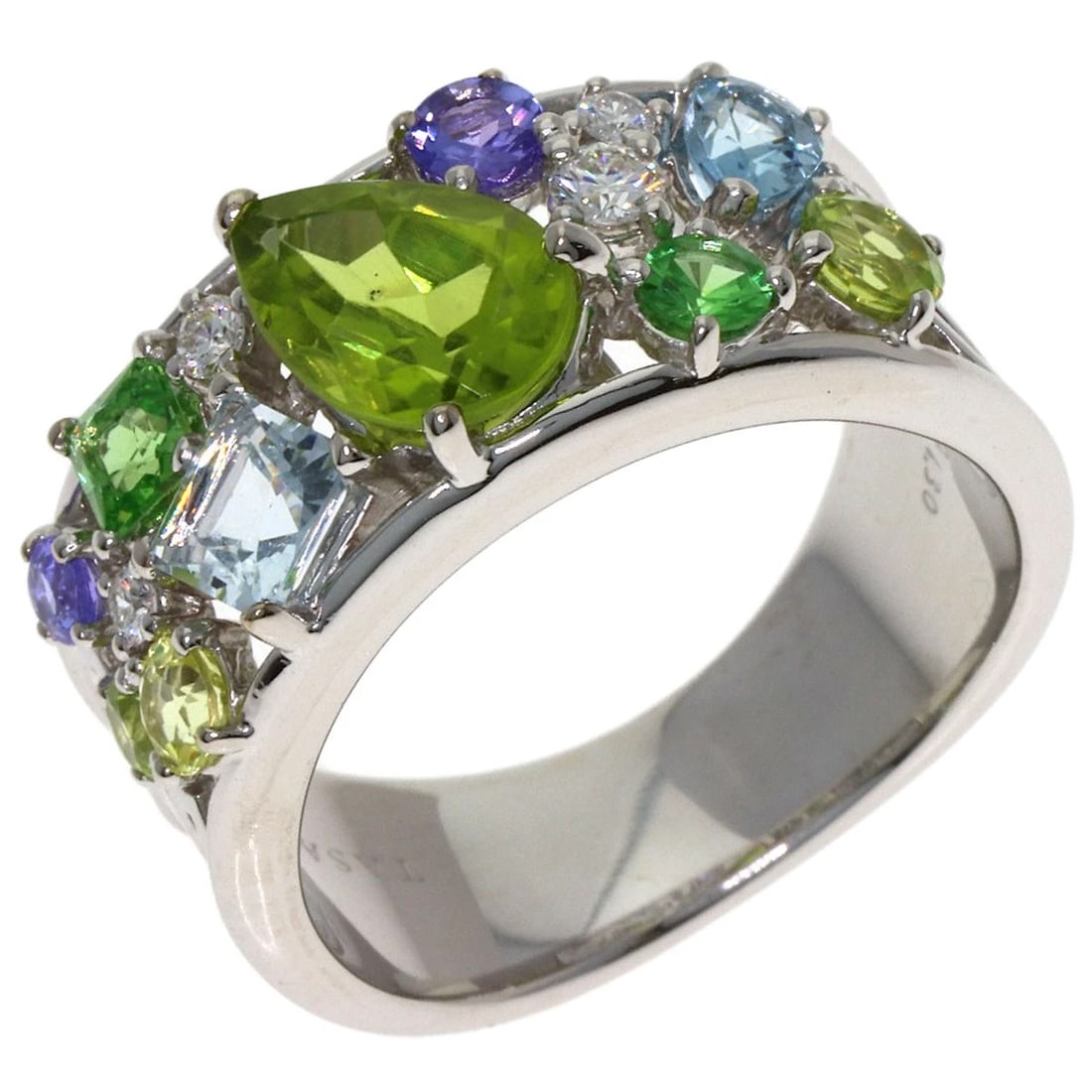 TASAKI COLORED STONE DIAMOND RING - 2