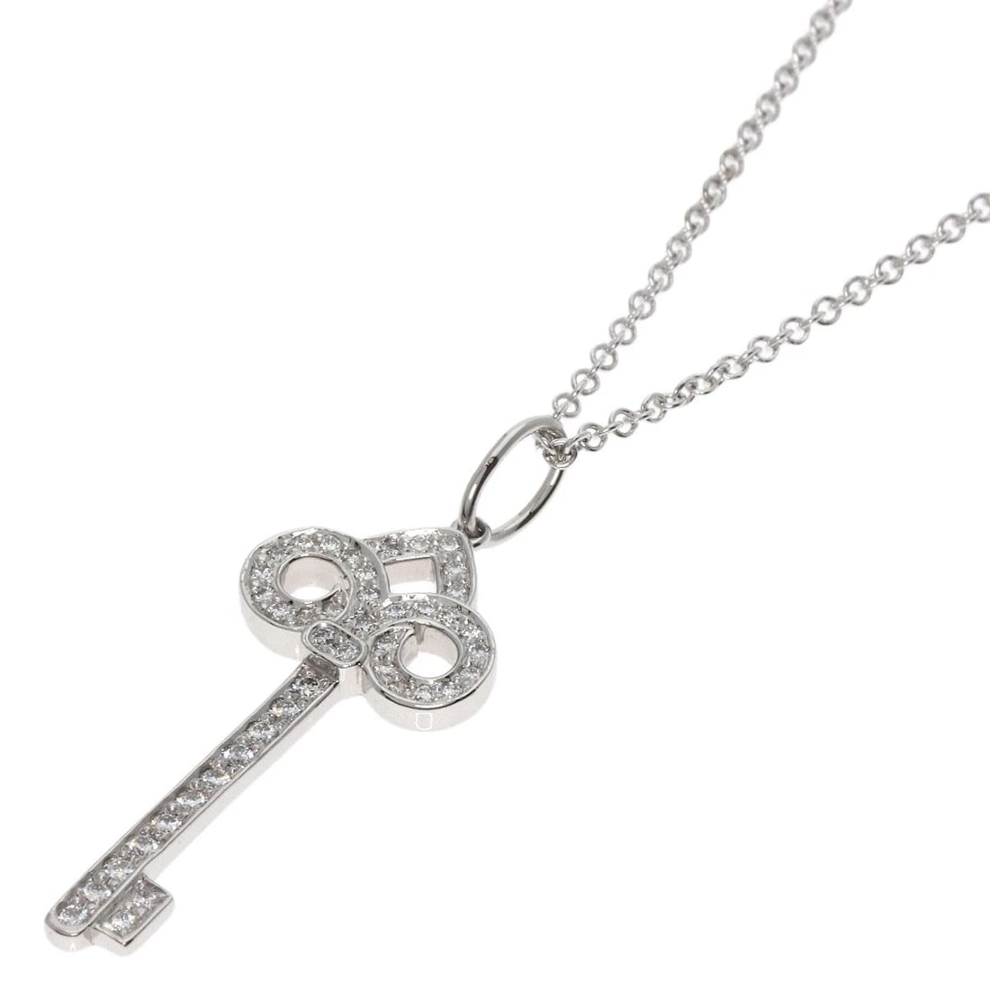 TIFFANY&CO. FLEUR DE LIS KEY DIAMOND NECKLACE: TIFFANY&Co. Fleur de Lis Key Diamond Necklace Brand: TIFFANY&Co. Type: Necklace Material: Platinum PT950, Main Stone/Creation Natural Color: Silver Size: Chain Length:14.8inch/37.5cm Chain Width:0