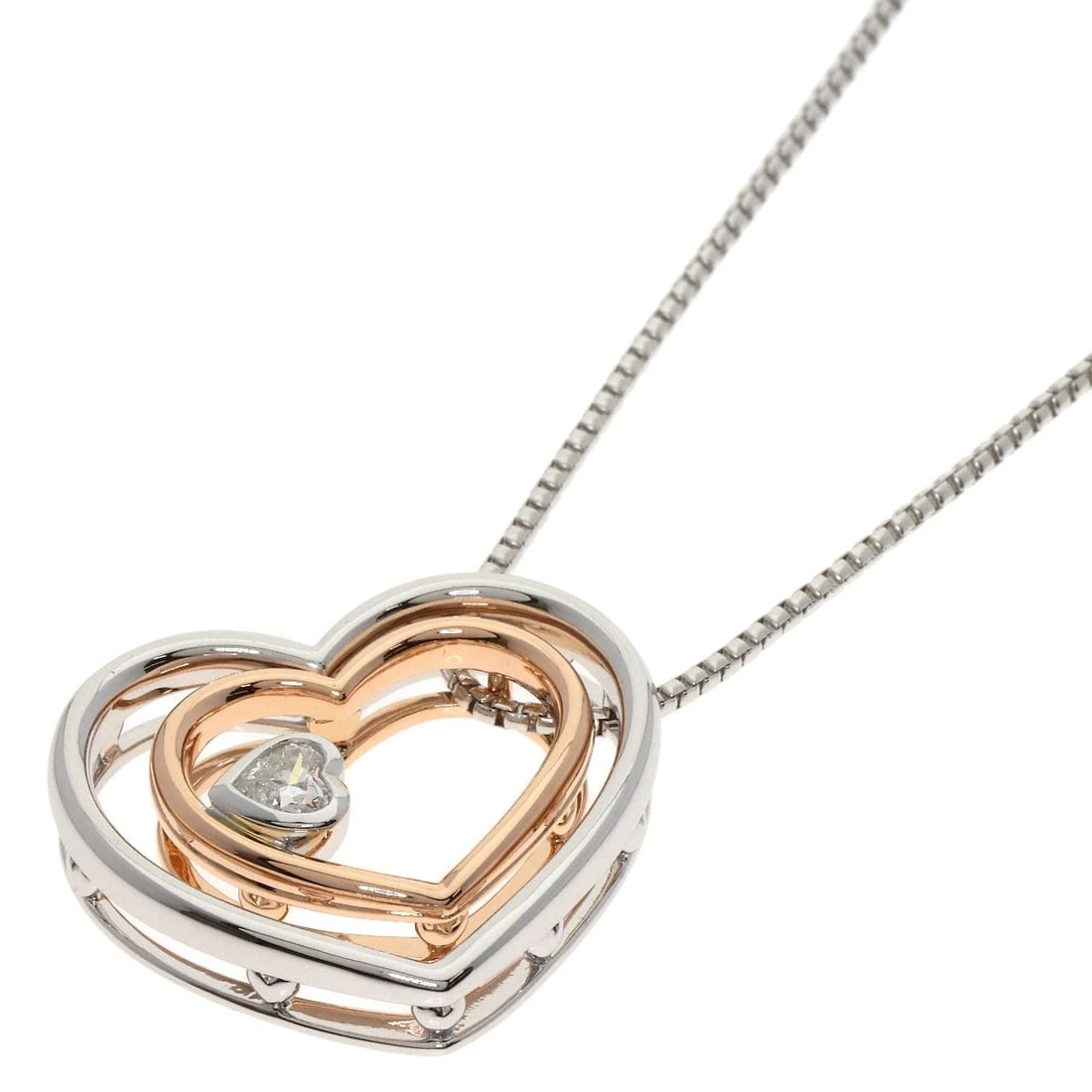 TASAKI HEART SHAPE DIAMOND NECKLACE: TASAKI Heart Shape Diamond Necklace Brand: TASAKI Type: Necklace Material: K18 White Gold, Main Stone/Creation Natural Color: Gold Size: Chain Length:19.7inch/50cm Chain Width:0.5inch/1.3mm