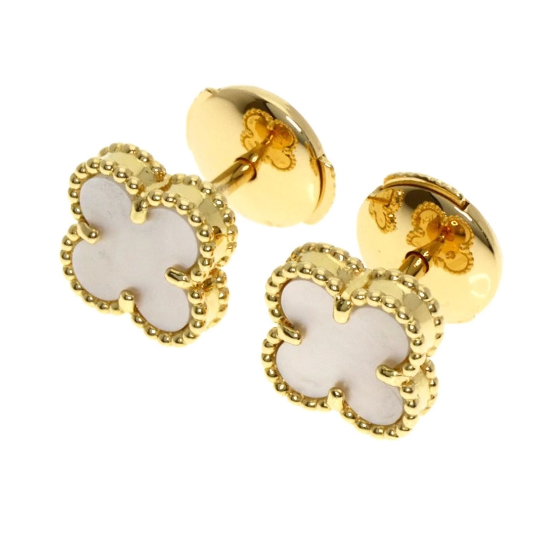 VAN CLEEF & ARPELS SWEET ALHAMBRA SHELL EARRING: Van Cleef & Arpels Sweet Alhambra Shell earring Brand: Van Cleef & Arpels Type: earring Material: K18 Yellow Gold, Color: Gold Size: Top Size:0.4inch/9.2x9.2mm Accessories: None Accessorie