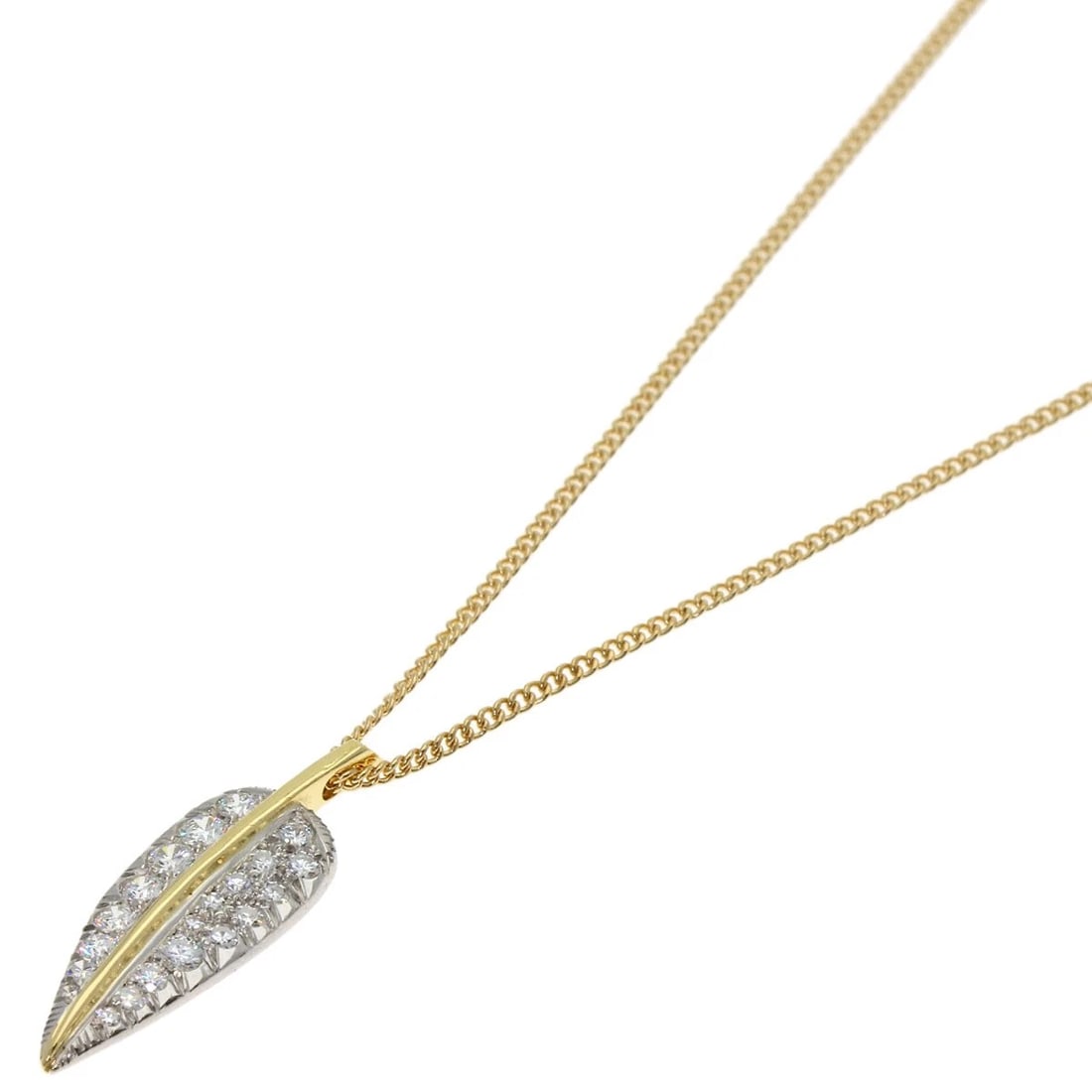 TIFFANY&CO. LEAF DIAMOND NECKLACE: TIFFANY&Co. Leaf Diamond Necklace Brand: TIFFANY&Co. Type: Necklace Material: K18 Yellow Gold, Main Stone/Creation Natural Color: Gold Size: Chain Length:18.5inch/47cm Chain Width:0.4inch/1mm Top