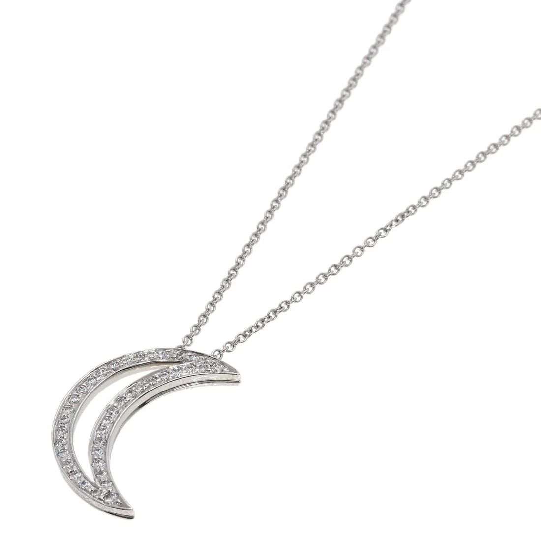 TIFFANY&CO. MOON DIAMOND NECKLACE: TIFFANY&Co. Moon Diamond Necklace Brand: TIFFANY&Co. Type: Necklace Material: Platinum PT950, Main Stone/Creation Natural Color: Silver Size: Chain Length:16.1inch/41cm Chain