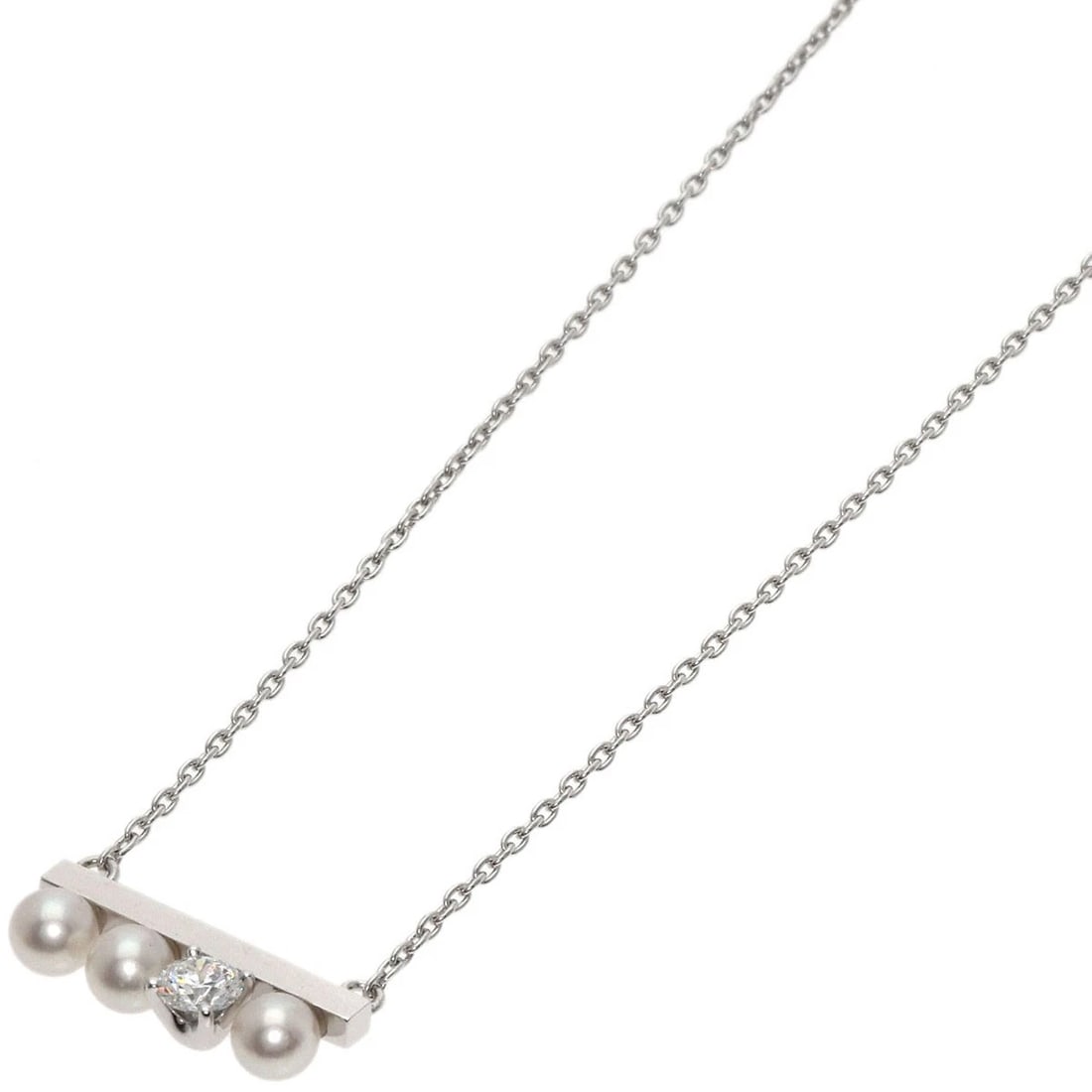 TASAKI PETIT BALANCE SOLO DIAMOND NECKLACE: TASAKI Petit Balance Solo Diamond Necklace Brand: TASAKI Type: Necklace Material: K18 White Gold, Main Stone/Creation Natural Color: Silver Size: Stone Size:0.1inch/3.5mm Chain