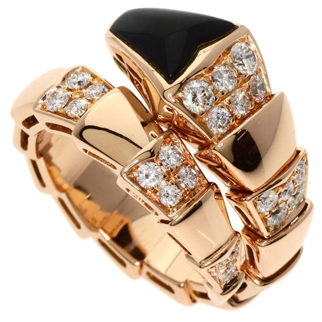 SERPENTI ONYX DIAMOND M RING K18 PINK GOLD: Serpenti Onyx Diamond M Ring K18 Pink Gold Brand: BVLGARI Type: Ring Material: K18 Pink Gold, Main Stone/Creation Gold Color: Gold Size: 5.75(US) Accessories: None Accessories Notice: When