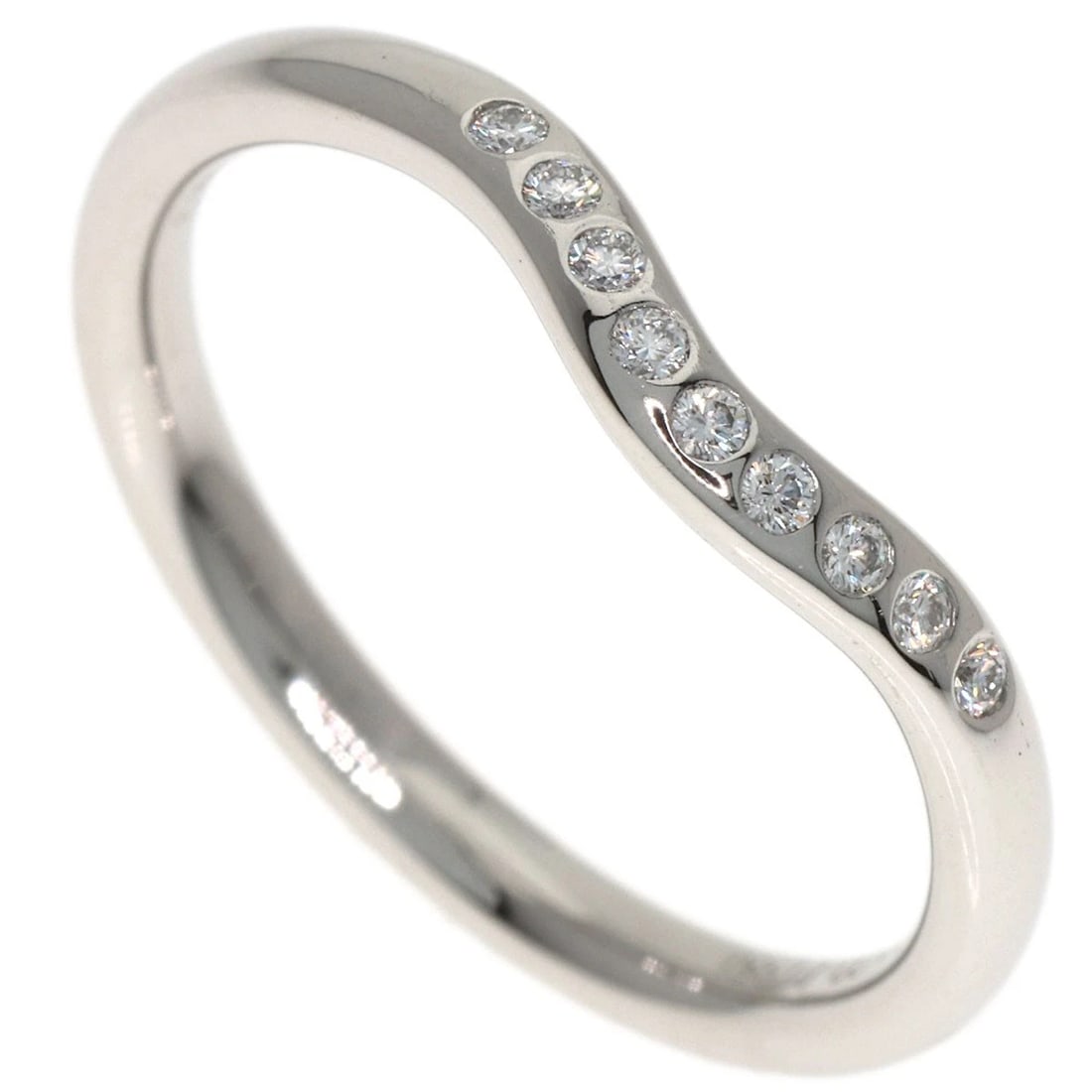 TIFFANY&CO. CURVED BAND DIAMOND RING: TIFFANY&Co. Curved band Diamond Ring Brand: TIFFANY&Co. Type: Ring Material: Platinum PT950, Main Stone/Creation Natural Color: Silver Size: 6(US) Accessories: None Accessories Notice: Whe