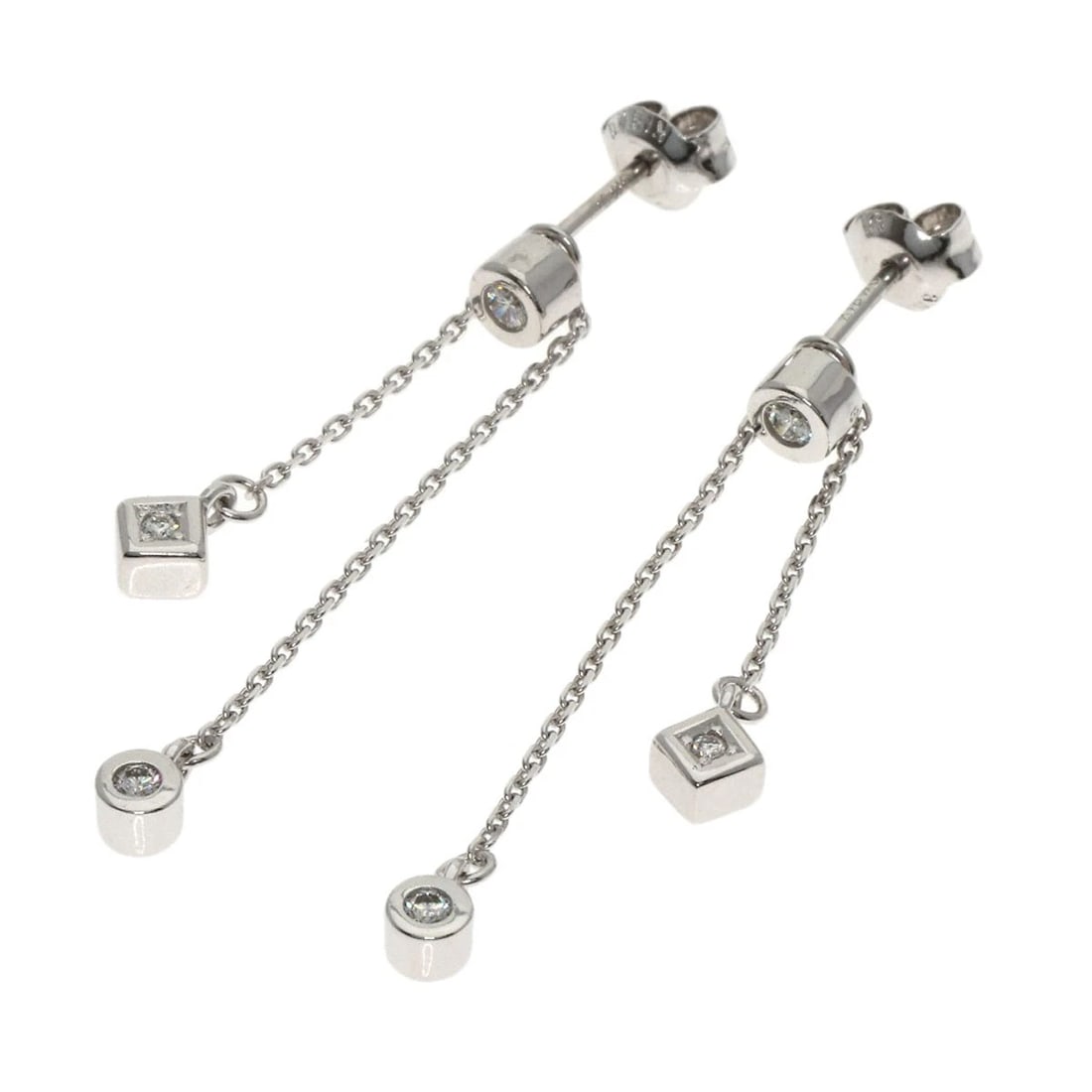 TASAKI DIAMOND EARRING K18 WHITE GOLD: TASAKI Diamond earring K18 White Gold Brand: TASAKI Type: earring Material: K18 White Gold, Main Stone/Creation Natural Color: Silver Size: Chain Width:0.4inch/0.9mm Top Size:0.1inch/3.4x3.4mm Ac