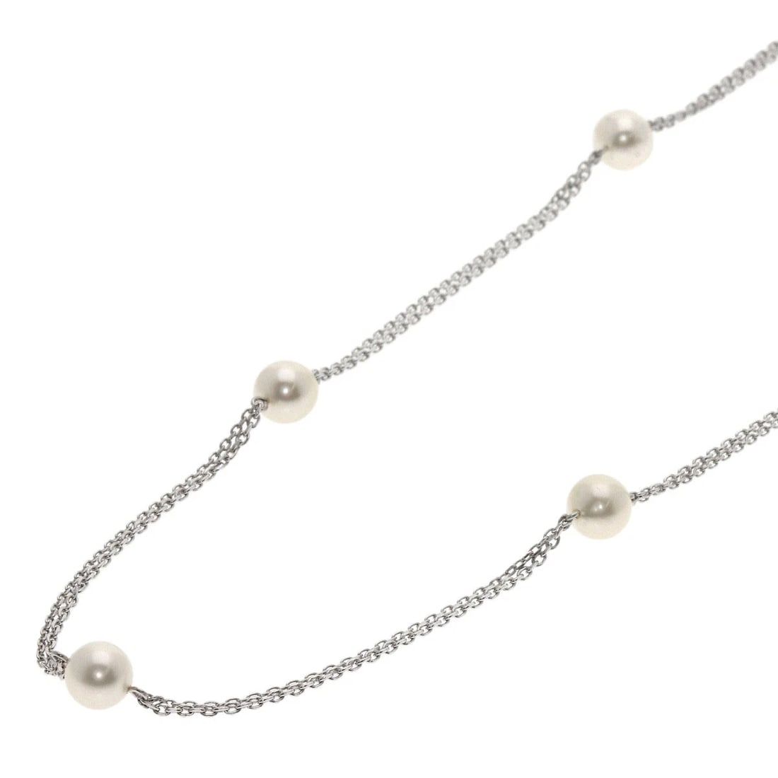 MIKIMOTO PEARL 7P STATION 2-ROW NECKLACE: MIKIMOTO Pearl 7P Station 2-row Necklace Brand: MIKIMOTO Type: Necklace Material: K14 White Gold, Main Stone/Creation Pearl Color: Silver Size: Stone Size:0.3inch/6.9-7.2mm Chain Length:31.5inch/8