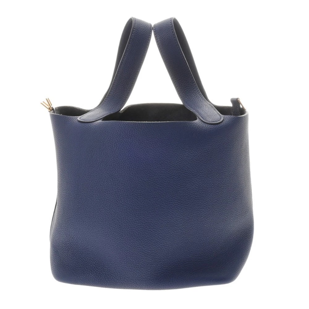 HERMES PICOTIN LOCK MM TAURILLON SAFIR HANDBAG: HERMES Picotin Lock MM Taurillon Safir Handbag Brand: HERMES Type: Handbag Material: Taurillon Maurice Color: Blue Safir × Gold Metal Size: H:about 8.7inch W:about 8.7inch D:about 6.9inch Access