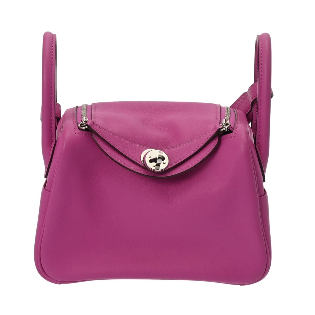 HERMES LINDY MINI VAUX MAGNOLIA SHOULDER BAG: HERMES Lindy Mini Vaux Magnolia Shoulder Bag Brand: HERMES Type: Shoulder Bag Material: Vaux Swift Color: Magnolia × SilverMetal Size: H:about 5.1inch W:about 7.3inch D:about 3.7inch