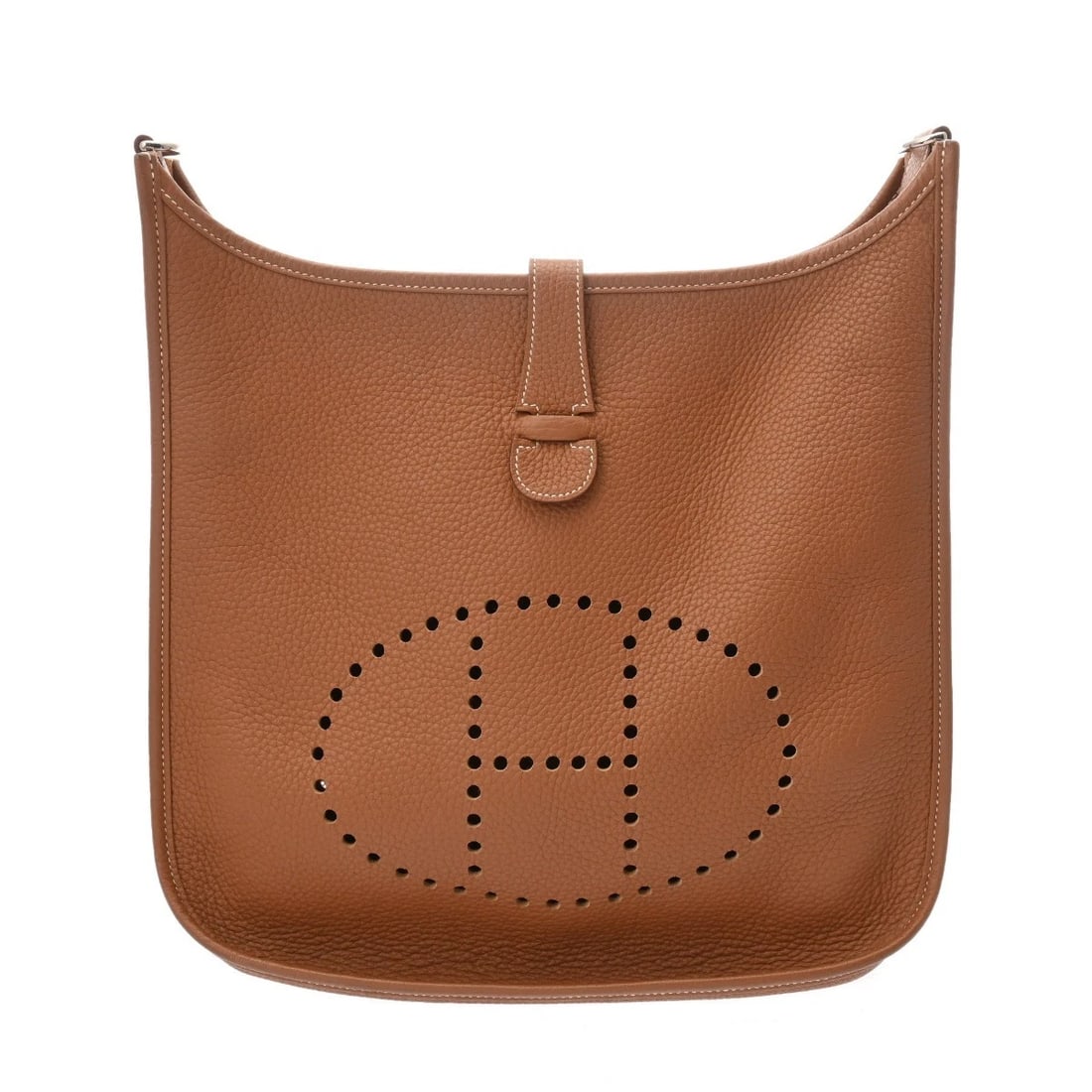 HERMES EVELYN 3 GM TAURILLON CLEMENCE GOLD SHOULDER BAG: HERMES Evelyn 3 GM Taurillon Clemence gold Shoulder Bag Brand: HERMES Type: Shoulder Bag Material: Taurillon Clemence Color: gold × SilverMetal Size: H:about 12.2inch (Center) W:about