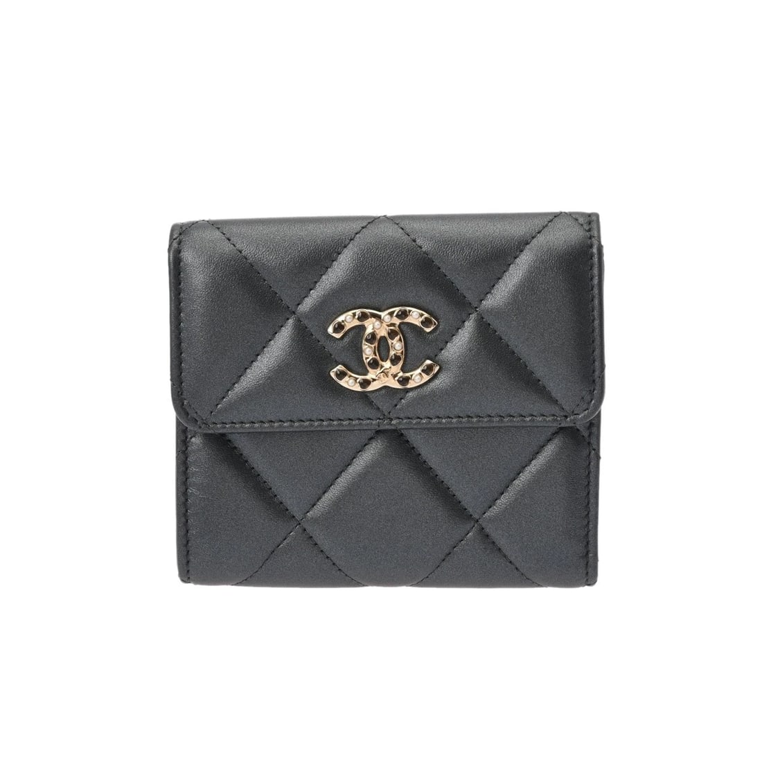 CHANEL SMALL FLAP WALLET MATRASSE: CHANEL Small flap wallet Matrasse Brand: CHANEL Type: Tri-fold wallet Material: lambskin Color: Metallic gray Size: H:about 3.9inch W:about 4.5inch Accessories: None Accessories Notice: Wh