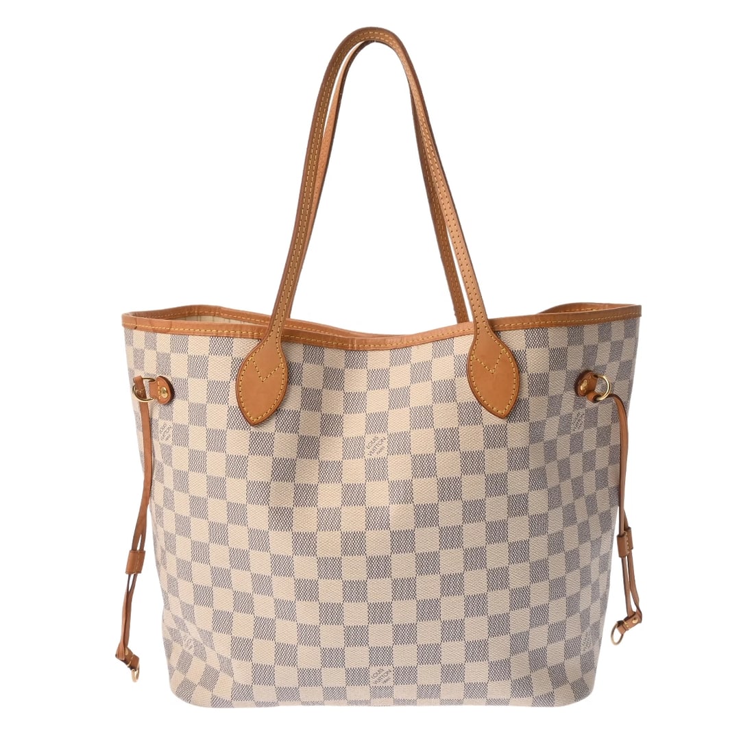 LOUIS VUITTON NEVERFULL MM DAMIER AZUR WHITE TOTE BAG: LOUIS VUITTON Neverfull MM Damier Azur white Tote Bag Brand: LOUIS VUITTON Type: Tote Bag Material: Damier canvas Color: white Size: H:about 11.0inch W:about 12.6inch (Bottom) D:about 5.9inch Hand