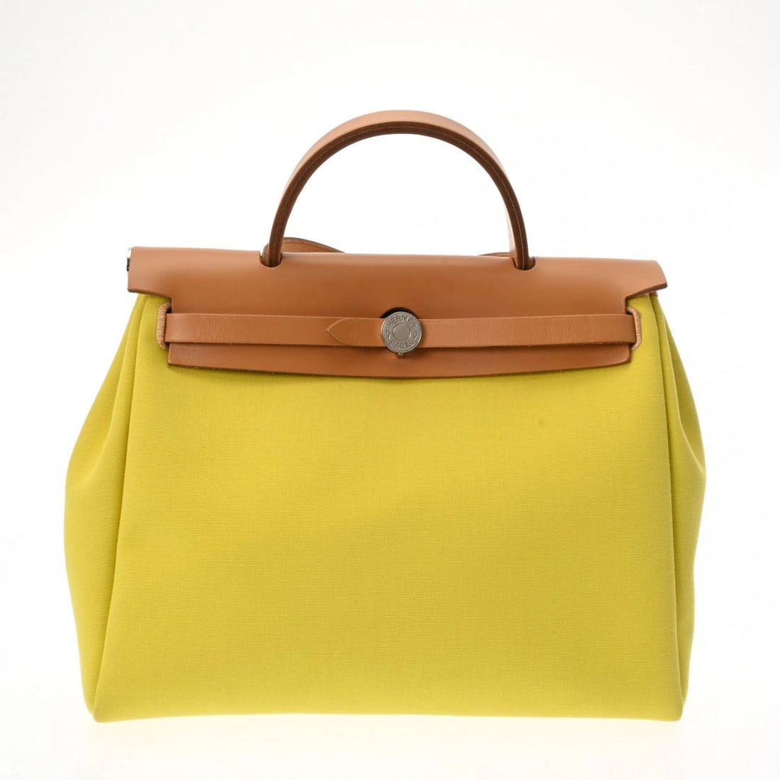 HERMES HERBAG ZIP PM 2WAY SHOULDER HANDBAG: HERMES Herbag Zip PM 2WAY Shoulder Handbag Brand: HERMES Type: Handbag Material: Toile Officier/ Vash Hunter Color: Lime/Natural × SilverMetal Size: H:about 9.8inch W:about 11.8inch (Bottom)