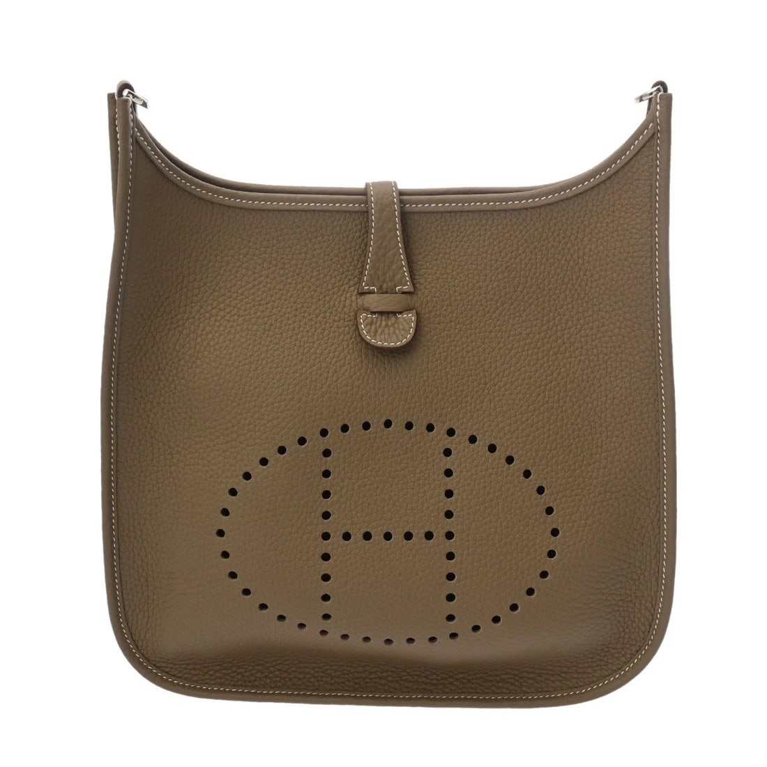 HERMES EVELYN 3 PM TAURILLON CLEMENCE ETOPE SHOULDER BAG: HERMES Evelyn 3 PM Taurillon Clemence Etope Shoulder Bag Brand: HERMES Type: Shoulder Bag Material: Taurillon Clemence Color: Etope × SilverMetal Size: H:about 11.0inch (Center) W:about 11.4inch
