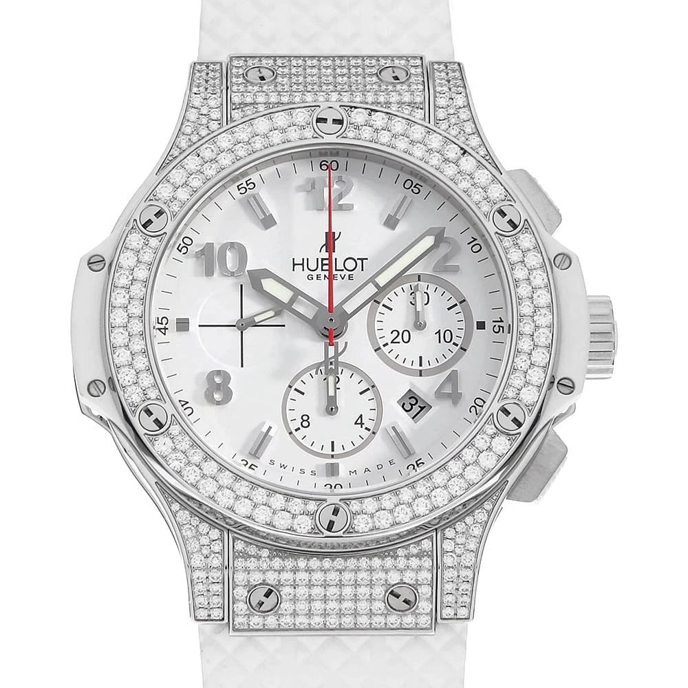 HUBLOT BIG BANG STEEL WATCH: HUBLOT Big Bang Steel Watch Brand: HUBLOT Type: Wrist watch Material: Band Material rubber, Case Material Stainless Steel Color: Dial Color White Size: Case:W44mm Accessories: None