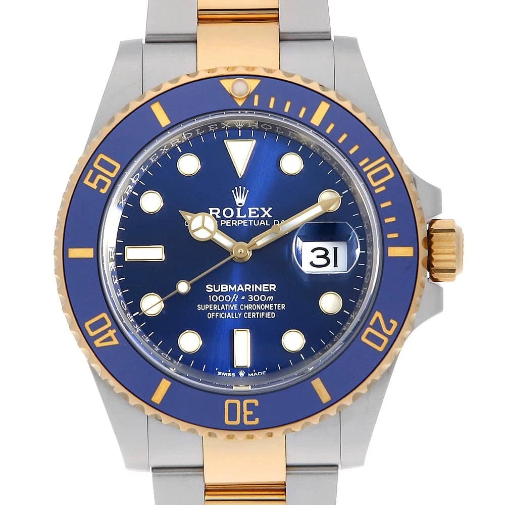 ROLEX SUBMARINER BLUE WATCH: ROLEX SUBMARINER blue Watch Brand: ROLEX Type: Wrist watch Material: Band Material Stainless Steel/Yellow Gold, Case Material Stainless Steel/Yellow Gold Color: Dial Color Blue Size: Case:W41mm Ci