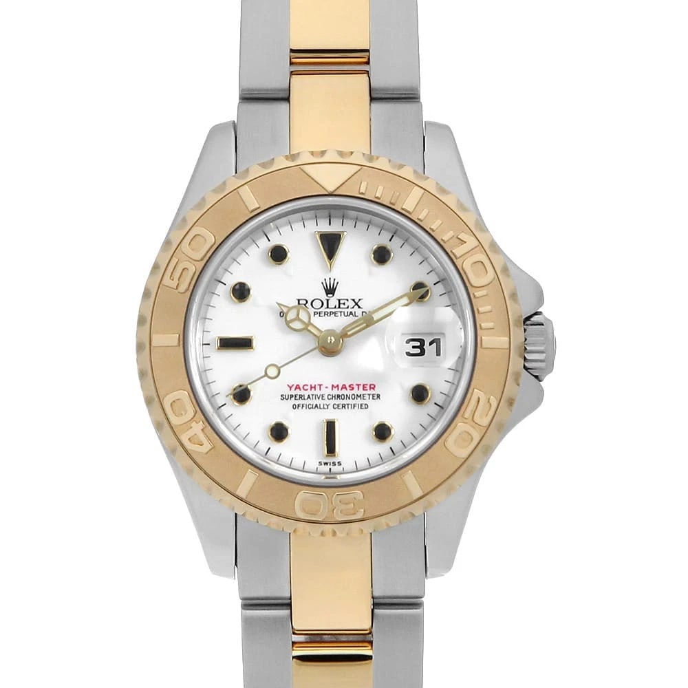 ROLEX YACHT MASTER WHITE WATCH: ROLEX Yacht master white Watch Brand: ROLEX Type: Wrist watch Material: Band Material Stainless Steel/Yellow Gold, Case Material Stainless Steel/Yellow Gold Color: Dial Color White Size: Case:W29m