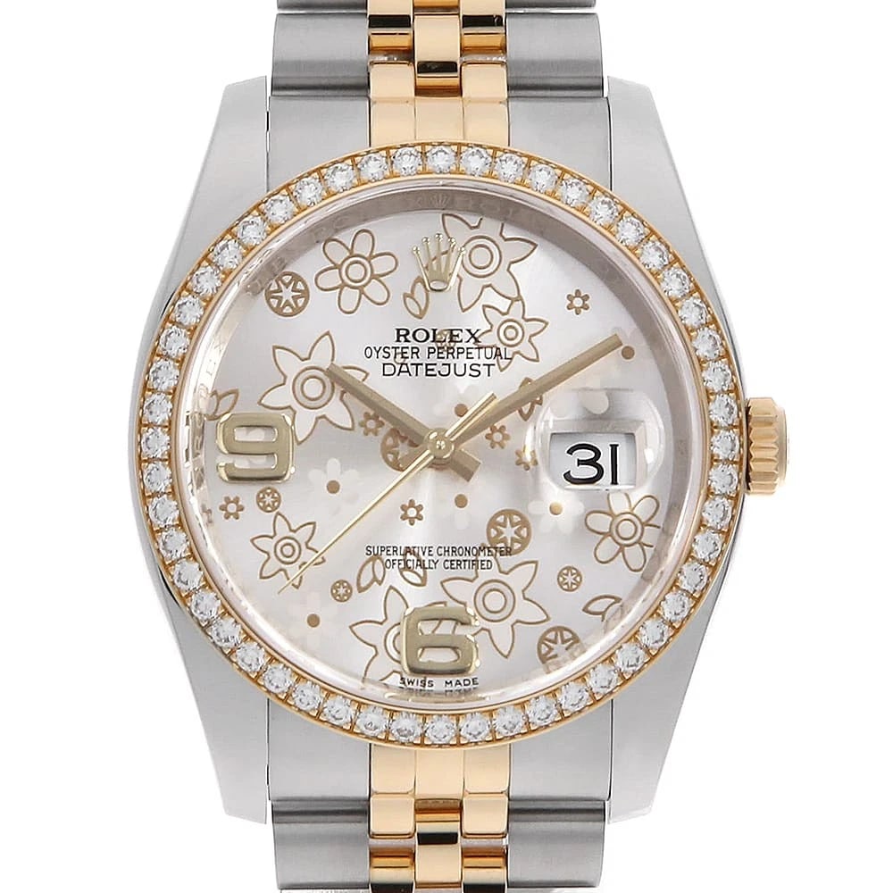 ROLEX DATEJUST BEZEL DIAMOND SILVER WATCH: ROLEX datejust bezel diamond Silver Watch Brand: ROLEX Type: Wrist watch Material: Band Material Stainless Steel/Yellow Gold, Case Material Stainless Steel/Yellow Gold Color: Dial Color Silver Siz