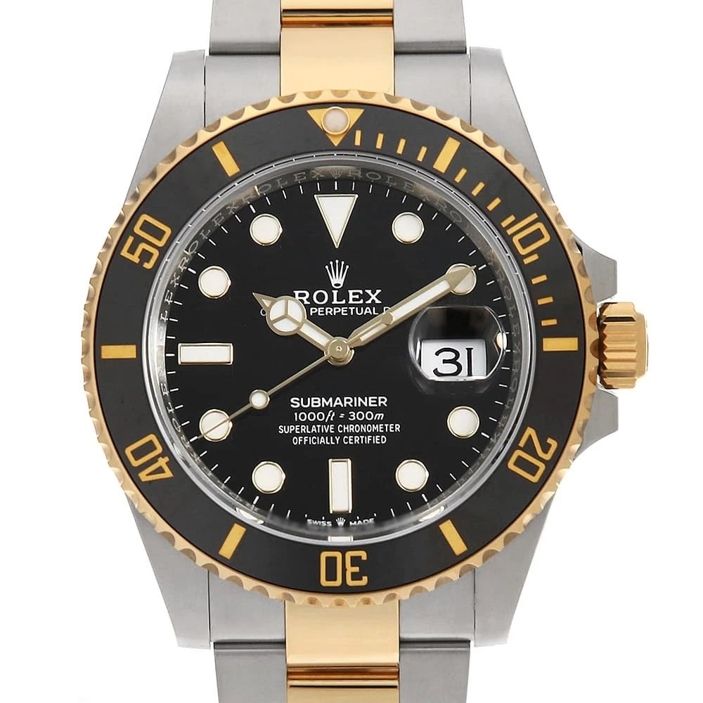 ROLEX SUBMARINER BLACK WATCH: ROLEX SUBMARINER black Watch Brand: ROLEX Type: Wrist watch Material: Band Material Stainless Steel/Yellow Gold, Case Material Stainless Steel/Yellow Gold Color: Dial Color Black Size: Case:W41mm