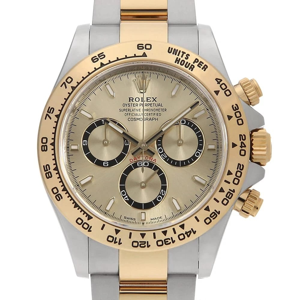 ROLEX COSMOGRAPH DAYTONA GOLDEN WATCH: ROLEX Cosmograph Daytona Golden Watch Brand: ROLEX Type: Wrist watch Material: Band Material Stainless Steel/Yellow Gold, Case Material Stainless Steel/Yellow Gold Color: Dial Color Golden Size: C
