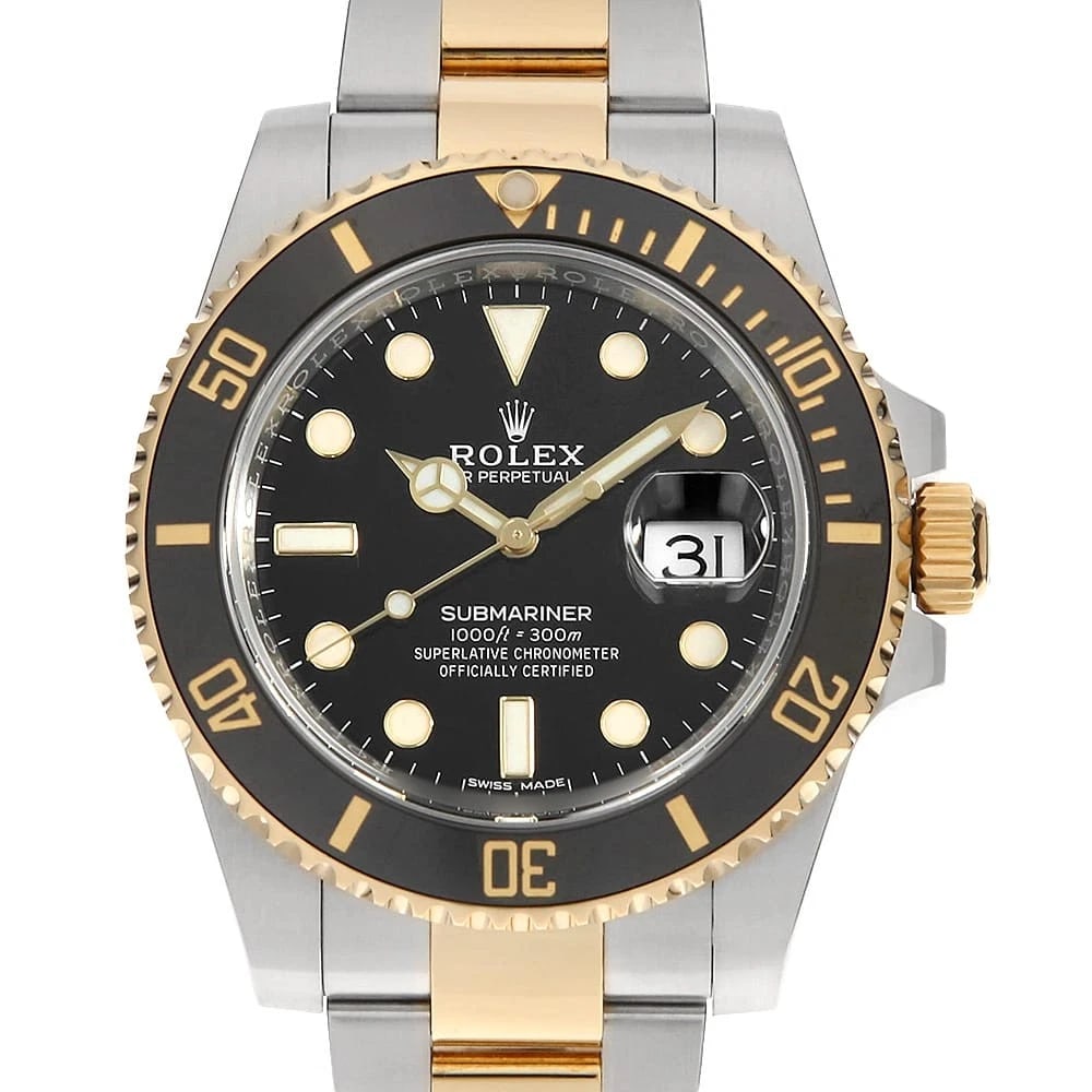 ROLEX SUBMARINER BLACK WATCH: ROLEX SUBMARINER black Watch Brand: ROLEX Type: Wrist watch Material: Band Material Stainless Steel/Yellow Gold, Case Material Stainless Steel/Yellow Gold Color: Dial Color Black Size: Case:W40mm