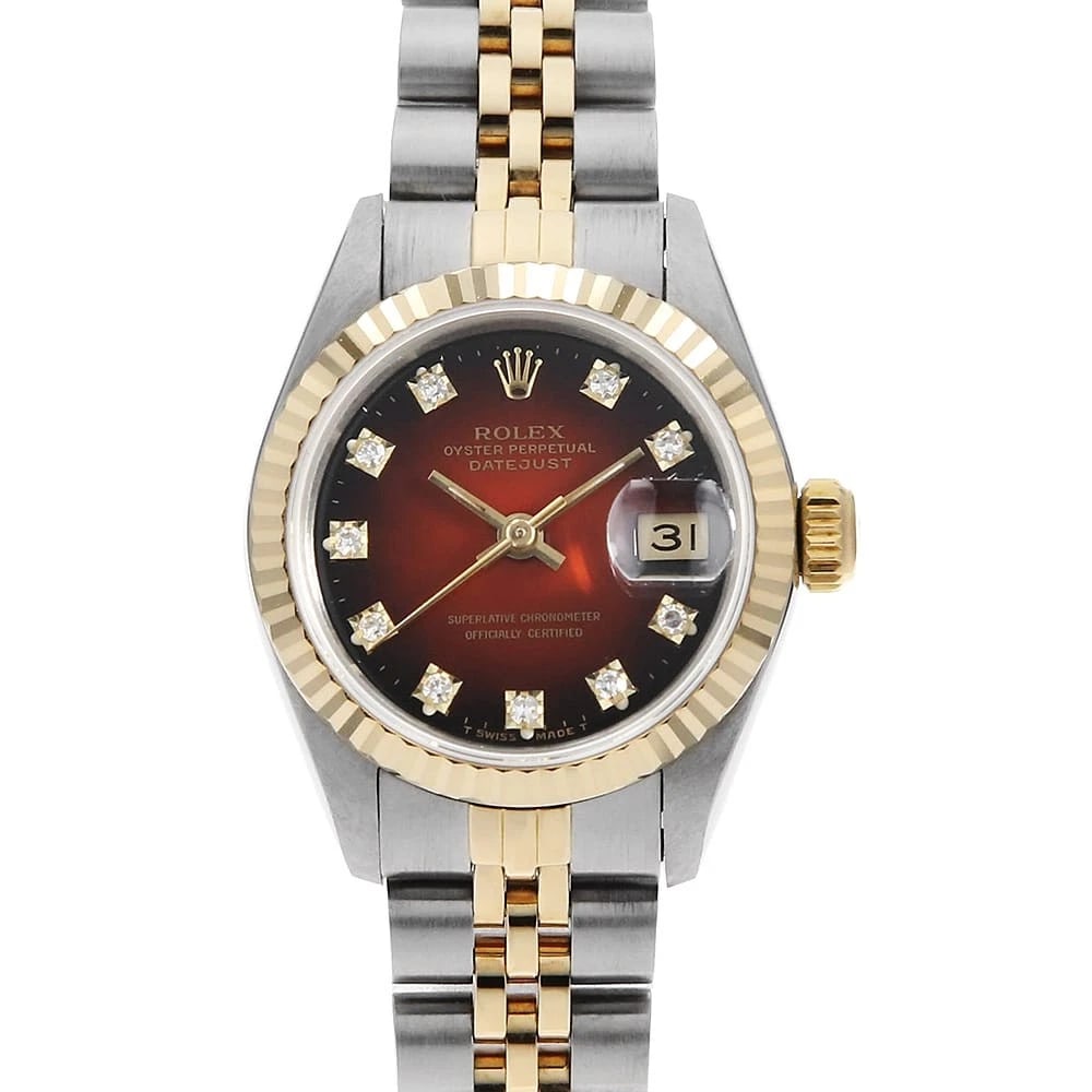 ROLEX DATEJUST DIAMOND RED WATCH: ROLEX Datejust Diamond Red Watch Brand: ROLEX Type: Wrist watch Material: Band Material Stainless Steel/Yellow Gold, Case Material Stainless Steel/Yellow Gold Color: Dial Color Red Size: Case:W26m