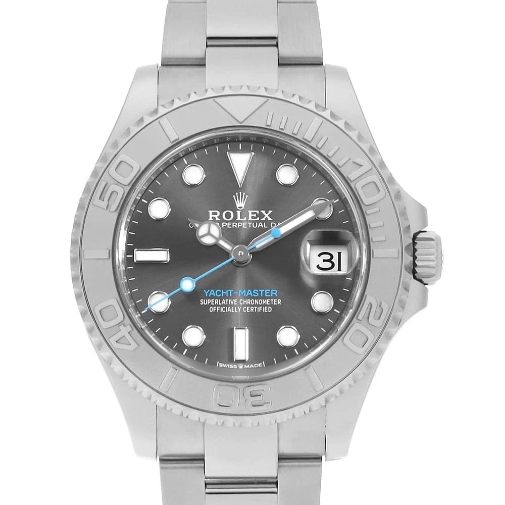 ROLEX YACHT MASTER ROLESIUM SLATE WATCH: ROLEX Yacht Master Rolesium slate Watch Brand: ROLEX Type: Wrist watch Material: Band Material Stainless Steel, Case Material Stainless Steel/Platinum Color: Dial Color Slate Size: Case:W37mm Circ