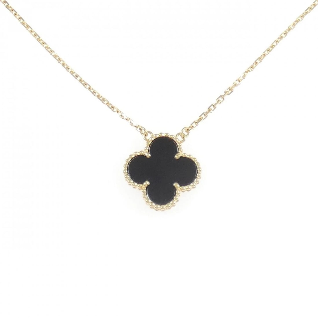 VAN CLEEF & ARPELS VINTAGE ALHAMBRA NECKLACE: Van Cleef & Arpels Vintage Alhambra Necklace Brand: Van Cleef & Arpels Type: Necklace Material: 750 yellow gold, Main Stone/Creation Onyx Color: Yellow Gold Size: 37?42cmActual Size Pendant