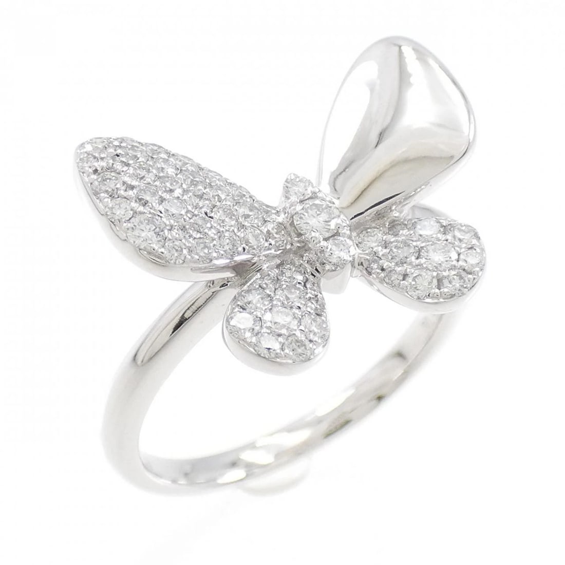 K18WG BUTTERFLY DIAMOND RING: K18WG Butterfly Diamond Ring Brand: Unbranded Type: Diamond Ring Material: K18 white gold, Main Stone/Creation Natural Color: White Gold Size: US6 1/4 Accessories: None Accessories Notice: