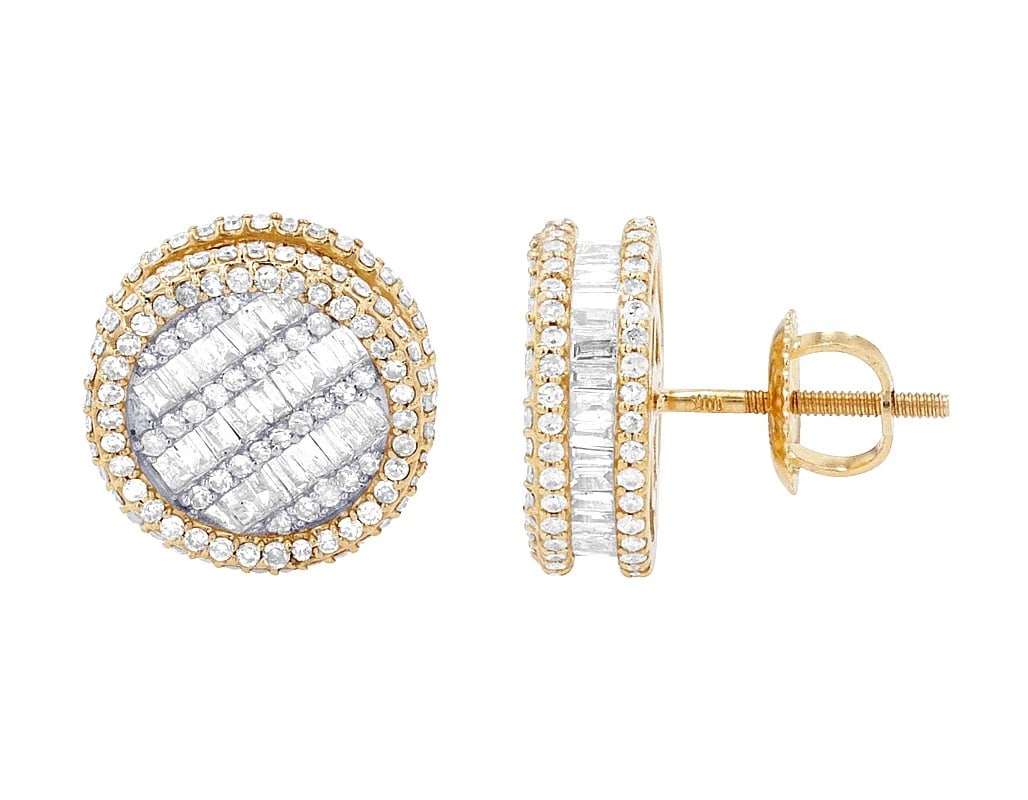 BAGUETTE ROW CLUSTER REAL DIAMOND 3D STUD EARRINGS (1 of 4)